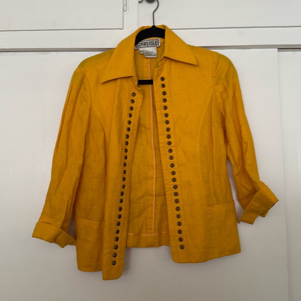 CARLISLE, Yellow Linen Open Blouse